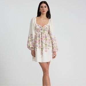 Express White and Pink Ruched Sundress with Bishop Sleeves